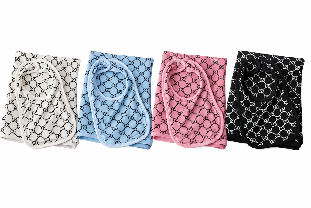 Designer Inspired Baby Bibs & Blanket Sets