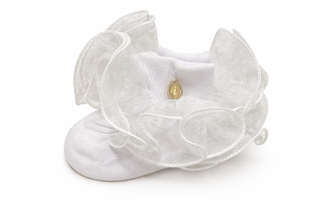 Embellished Ruffle Socks - White