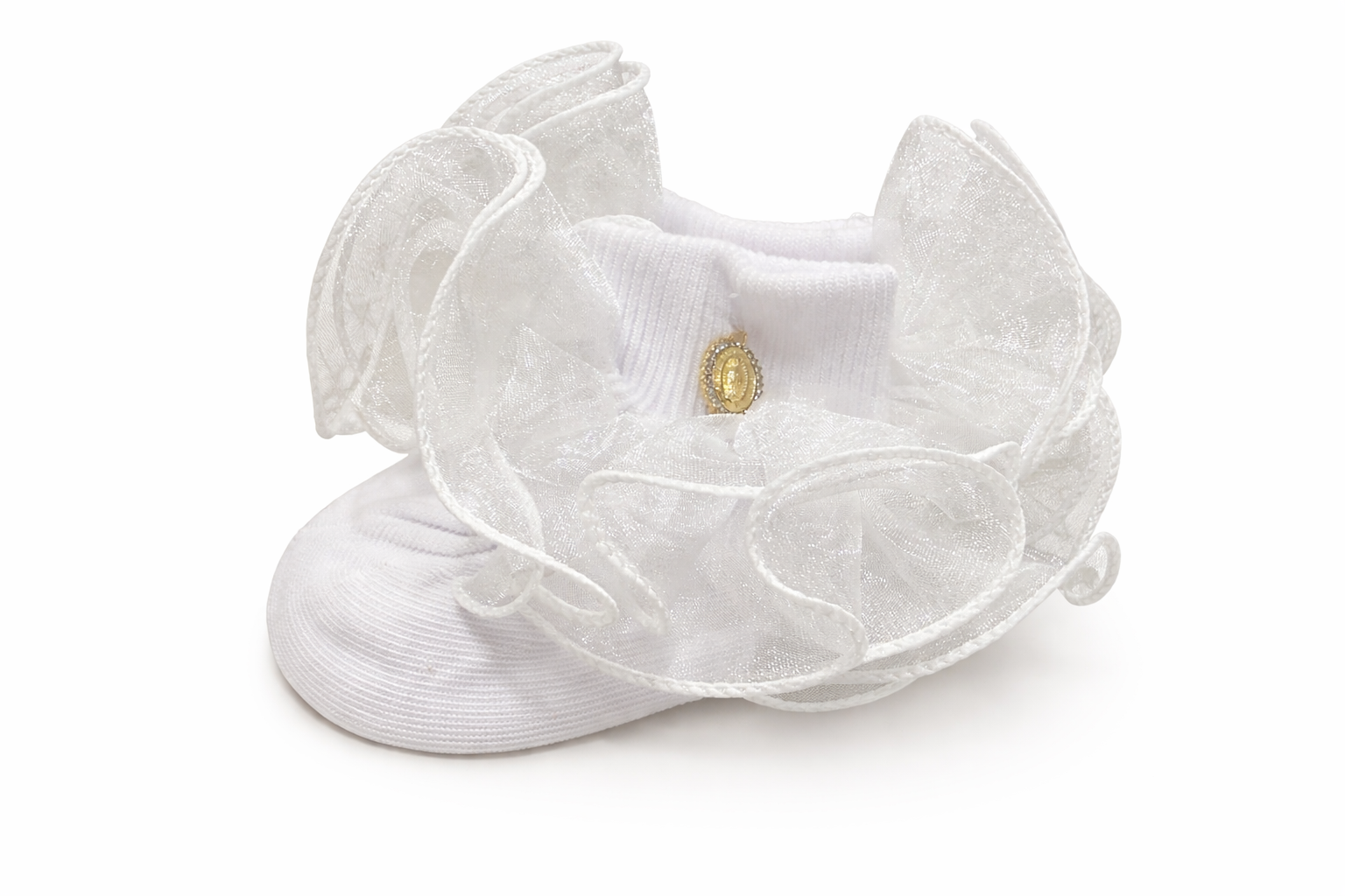 Embellished Ruffle Socks - White