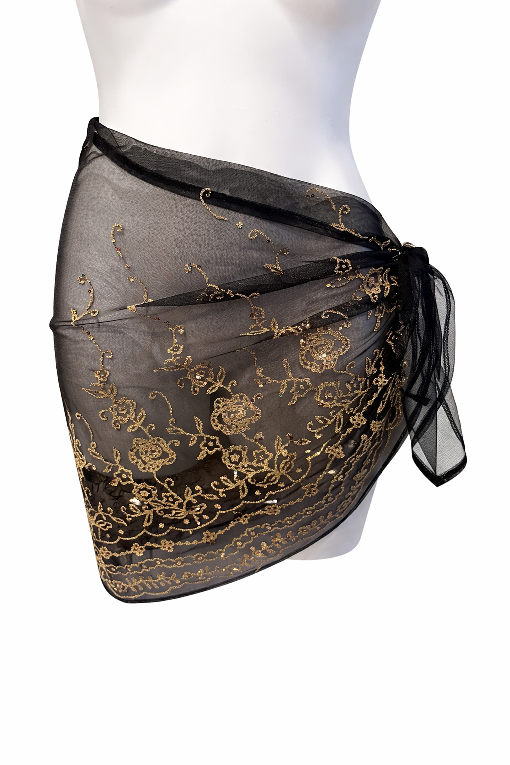 Black Embroidered Beach Wrap/ Sarong